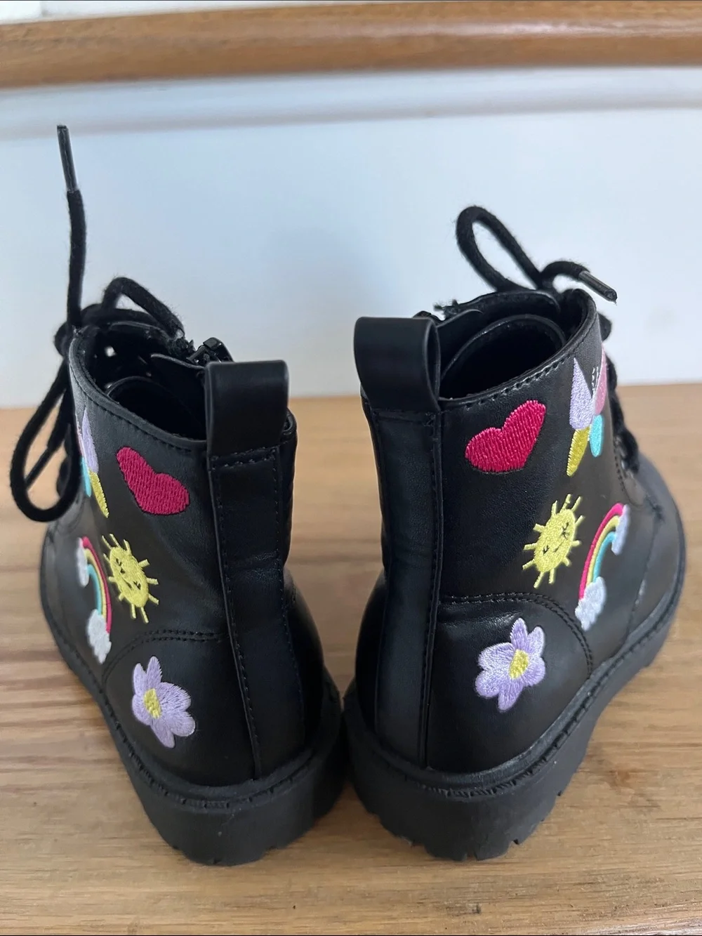 Kids Black Lace-Up Combat Boots